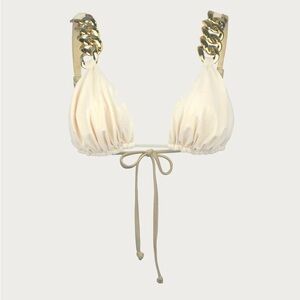 SAME Gold Chain Triangle Top with gold chain high rise bottoms FAUX SUEDE CREAM